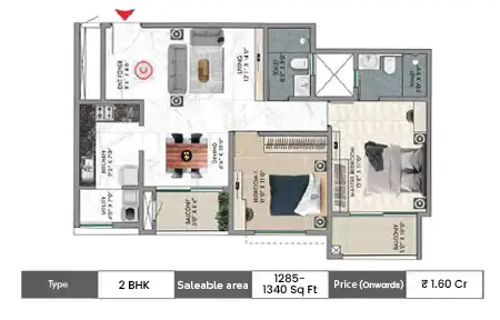 2 BHK-1285-1340 SqFt